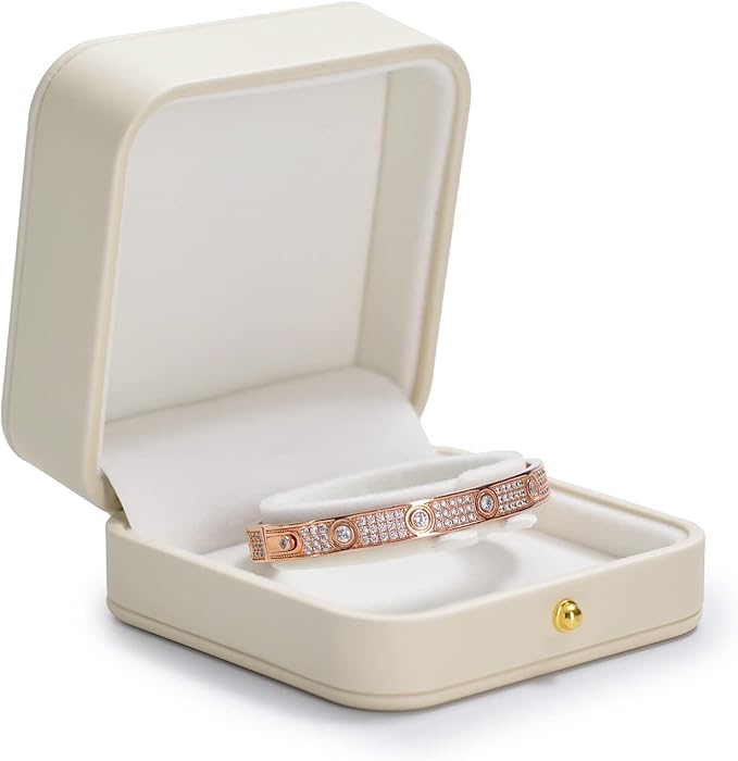 Oirlv Gorgeous Bracelet Gift Box Leather Bangle Box for Jewelry Gift White Velvet Interior Bangle Bracelet Storage(White)