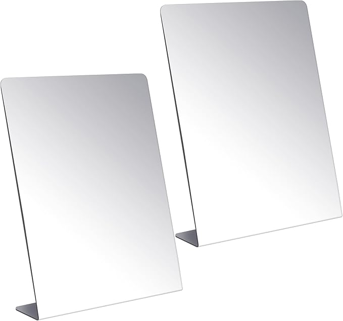 Amyhill 2 Pcs Counter Top Mirror Freestanding Mirror Single Sided Acrylic Desk Glass for Tabletop Bedroom Office Bathroom Home Dorm (9 x 10 Inch)