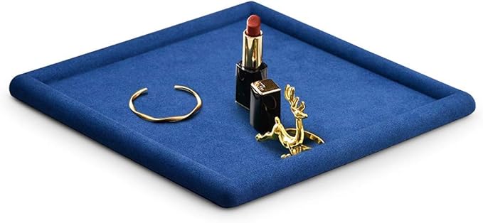 Oirlv Top Microfiber Jewelry Tray Square Nightstand Organizer Rings Earrings Necklace Trinket Storage Tray Showcase Jewelry Display (Blue)