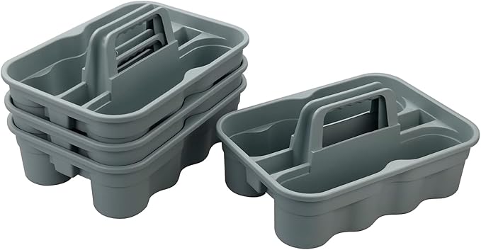 Kekow 4-Pack Plastic Storage Caddy, Carry Caddy with Handle, Gray