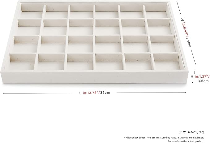24 Girds Linen Jewelry Tray Earring Organizer Tray Ring Earrings Holder Jewelry Drawer Organizer Storage Display(Beige)