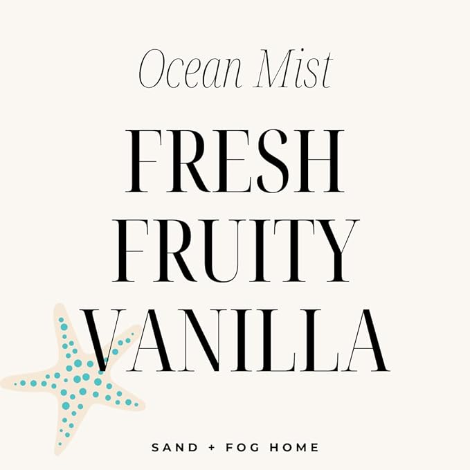 Sand + Fog Scented Candle - Ocean Mist – Additional Scents and Sizes – 100% Cotton Lead-Free Wick - Luxury Air Freshening Jar Candles - Perfect Home Decor – 10oz