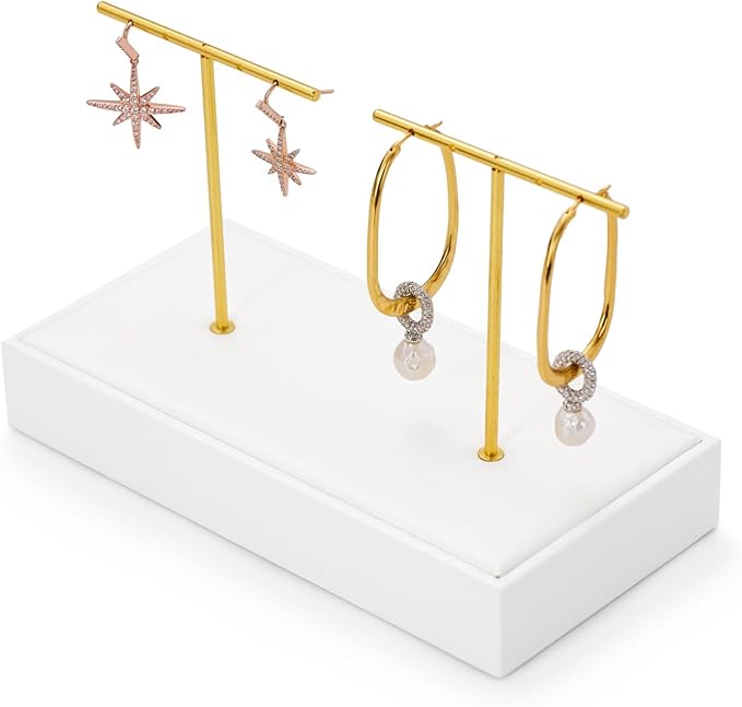 Jewelry Stand T-bar Earrings Holder White 2 Slot Earring Display Rack Leather