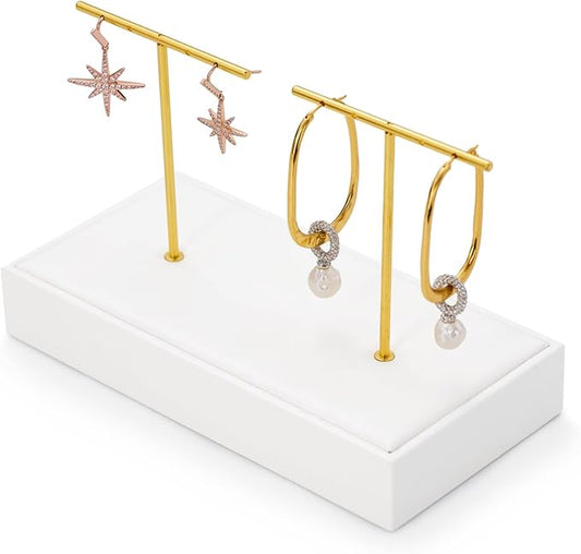 Jewelry Stand T-bar Earrings Holder White 2 Slot Earring Display Rack Leather