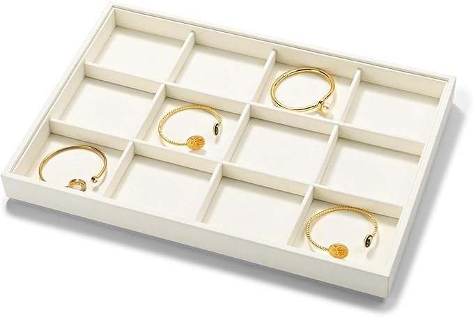 12 Grids Microfiber Jewelry Tray Bracelet Bangle Earring Tray Jewelry Display Trays for Bracelet Bangle Watch Earring Display Storage(Beige)