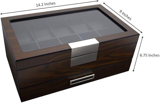 Executive Wooden Watch Box Valet Box Sunglasses and Jewelry Box Storage Organizer (Sweetheart) (Brown)