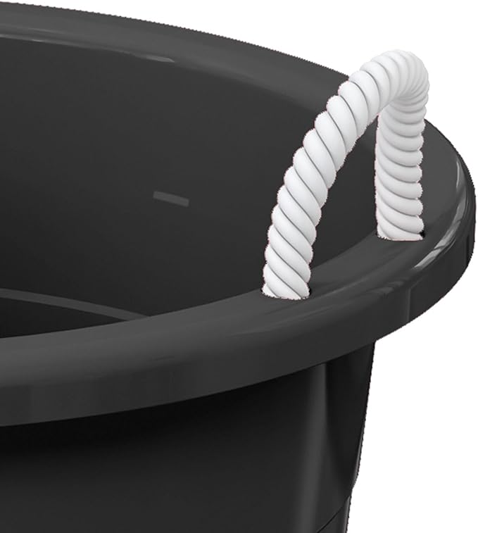 Life Story Large 17 Gallon Flexible Plastic Storage Bucket Container with Easy Grip Rope Handles for Indoor and Outdoor Storage, Black, 8 Pack