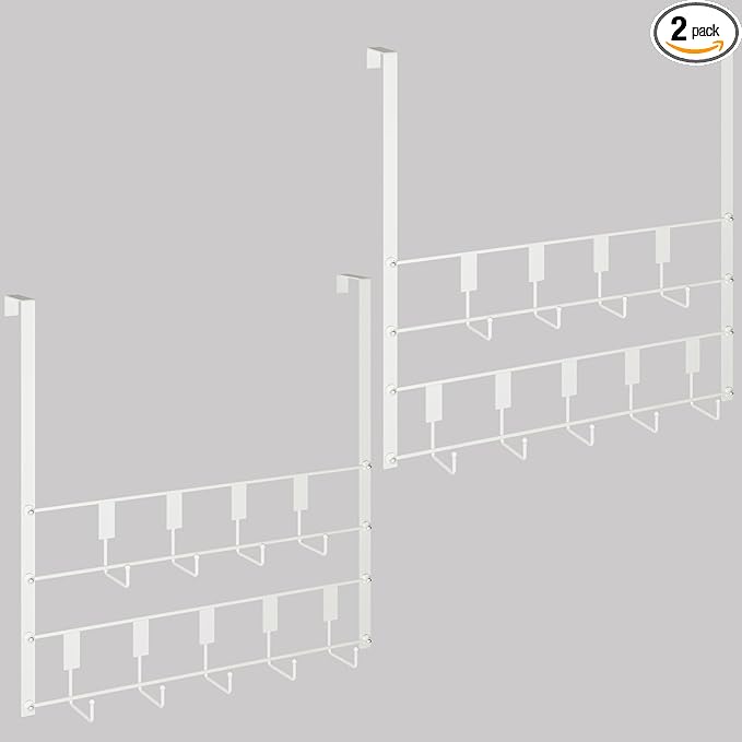 Over The Door Hooks, Over Door Hanger 9 Hooks, Coat Rack and Towel Rack for Hanging Clothes, Door Towel Hanger and Holder for Bathroom Organizer, Bedroom and Kitchen White