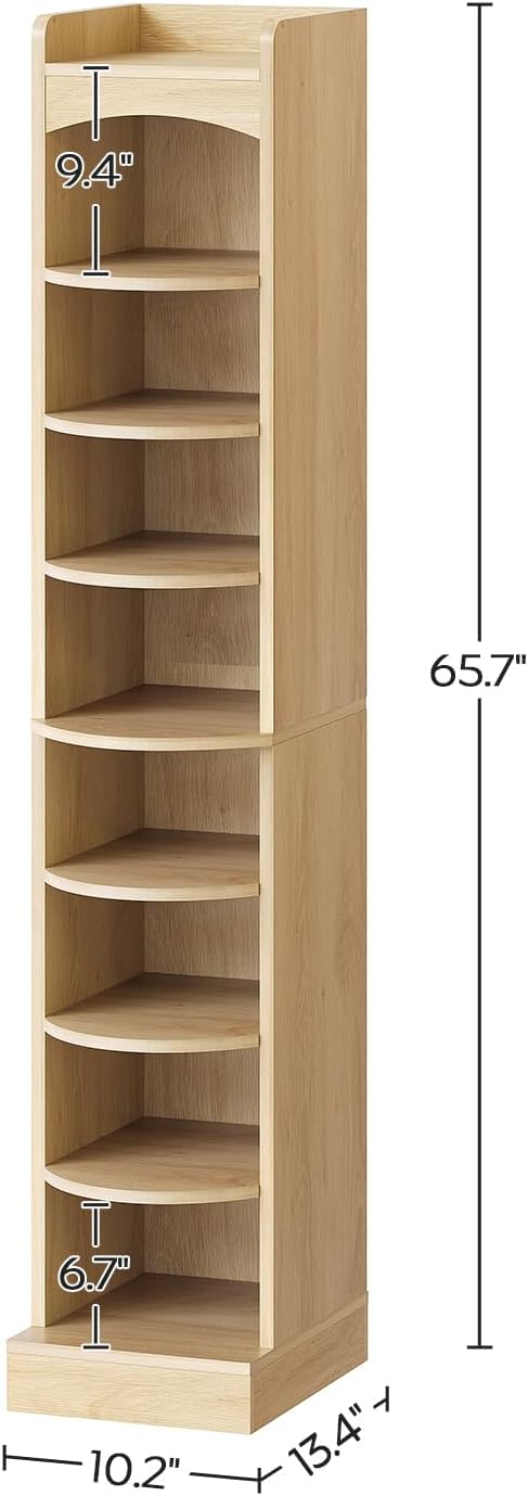 9-Tier Tall Shoe Rack, Wooden Shoe Storage Organizer, Narrow Shoe Cabinet with Removable Shelves for Small Spaces, Holds 18 Pairs of Shoes, for Entrance, Hallway, Natural SS02NL