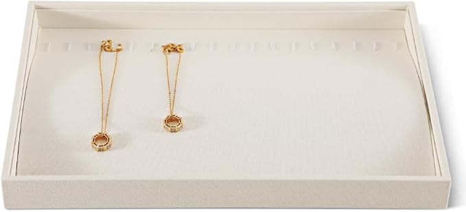 Linen Stackable Bracelet Necklace Storage Tray, Pendant Long Chain Jewelry Display Tray, Jeweler Shop Counter Showcase Table Top Organizers, Makeup Table Drawer Insert Jewelry Tray