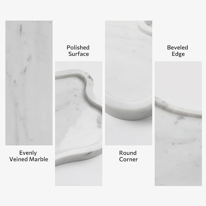 Carrara White Marble Tray, Marble Vanity Tray 10.8" x 8", Bathroom, Decor for Trinket Perfume Jewelry Candle, 11 Inch Cloud