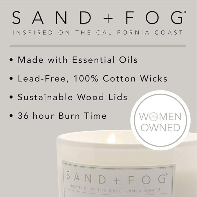 Sand + Fog Scented Candle - Winter White – Additional Scents and Sizes – 100% Cotton Lead-Free Wick - Luxury Air Freshening Jar Candles - Perfect Home Decor – 12oz