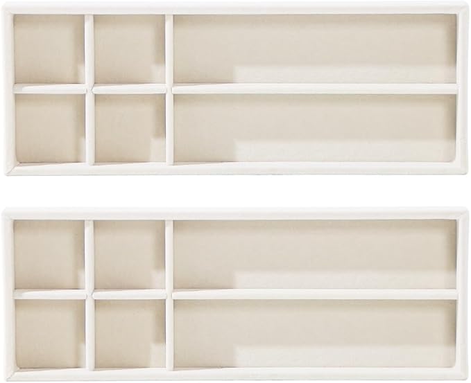 2Pcs Desk Drawer Storage Tray, Nightstand Organizer, Necklace Bracelet Ring Earring Jewelry Display, Grid Table Organizer Holder for Sunglass, Phone, Watch, Perfume (6 grid)/Beige