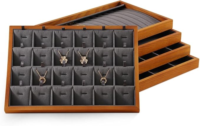 Necklace Storage, Wood Jewelry Trays For Drawers,Black Earring Organizer, Premium Jewelry Display Tray For Pendant