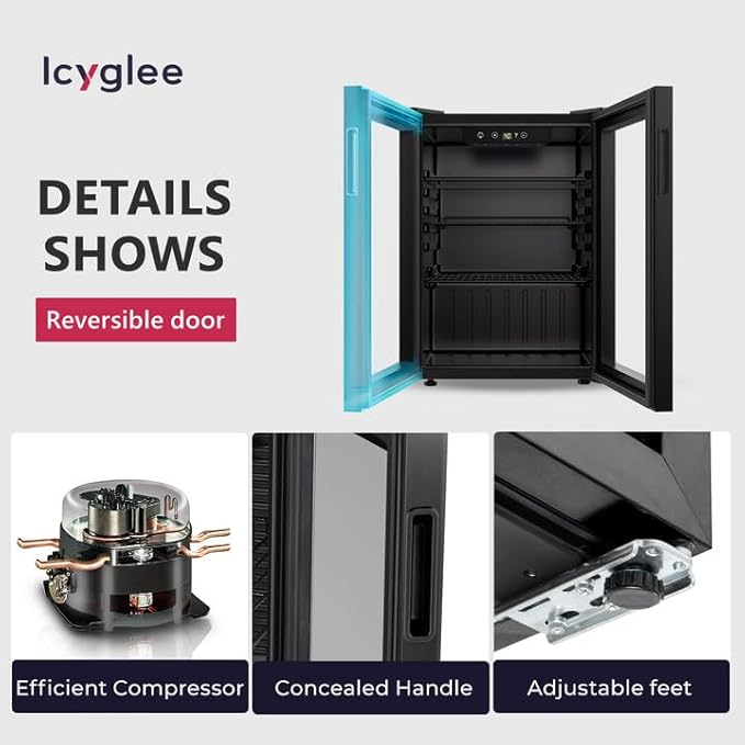 100 Can Beverage Refrigerator Cooler, 2.7 cu.ft Mini Fridge Glass Door for Beer Drinks Wines, Freestanding Beverage Fridge with Adjustable Shelves Blue LED for Home/Office/Dorm/Bar, Black