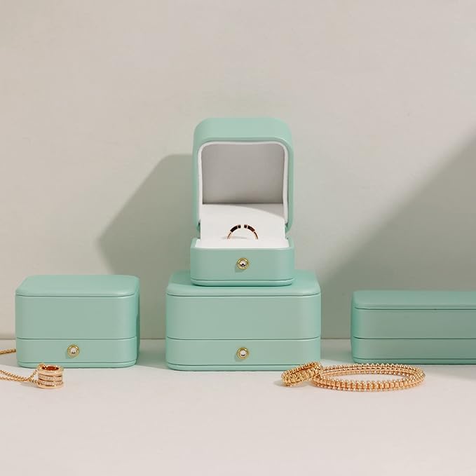 Oirlv Gorgeous Mint Green Necklace Box White Velvet Interior Long Chain Bracelet Necklace Storage Case