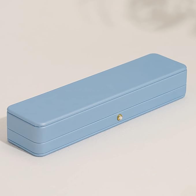 Oirlv Elegant Sky Blue Necklace Box Necklace Presentation Box White Velvet Interior Long Chain Bracelet Necklace Storage Case