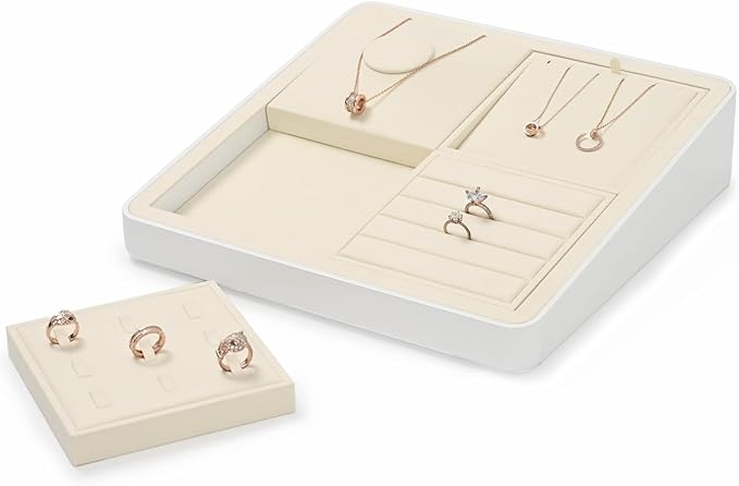 Oirlv Microfiber Jewelry Display Tray Necklace Display Stand Necklace Holder(Beige)