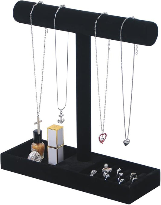 Multi-Use Jewelry Holder Stand, Necklace Bracelet Ring Organizer Stand, Scrunchie Watches Velvet Jewelry Holder Stand With Tray for Women Home Use(Black Color)
