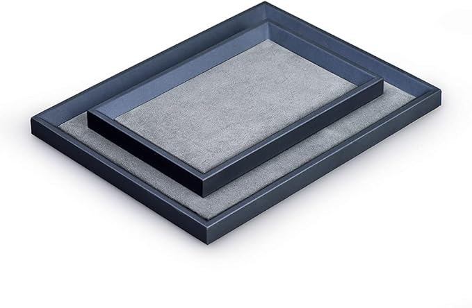 PU Leather Jewelry Valet Catchall Flat Tray Jewelry Display Holder Showcase Organizer Tray Nightstand or Dresser Organizer(Small,Blue)