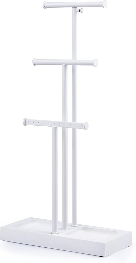 Love-KANKEI Jewelry Tree Stand White Metal and Wood Base Large Storage Jewelry Organizer for Necklaces Bracelets Earrings Holder Organizer Jewelry Display Gift White and White
