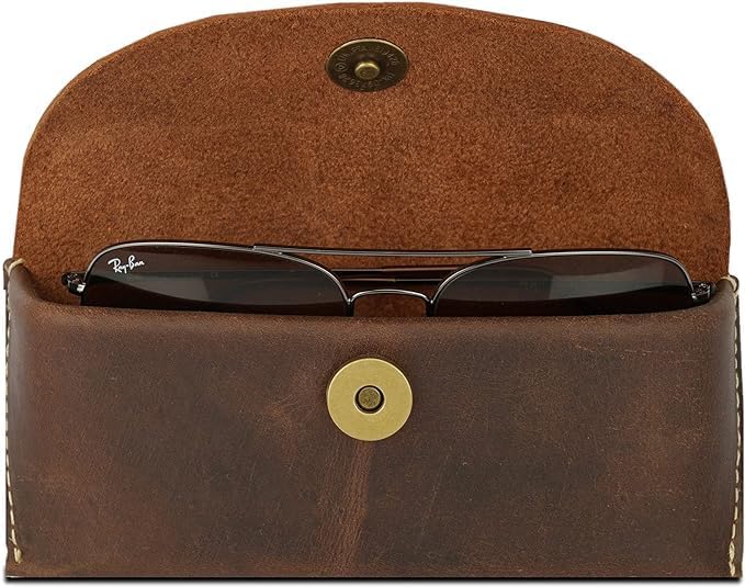 Leather Sunglasses Case Genuine Leather Eyeglass Case Soft Glasses Pouch Reading Glasses Case for Men & Women