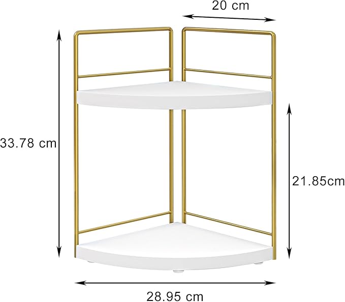 Bathroom Countertop Organizer, 2 Tier Wood Bathroom Counter Organizer, Vanity Organizers Corner Shelf for Makeup, Perfume, Skincare,Bedroom and Kitchen Storage (2 Tier,White and Gold)