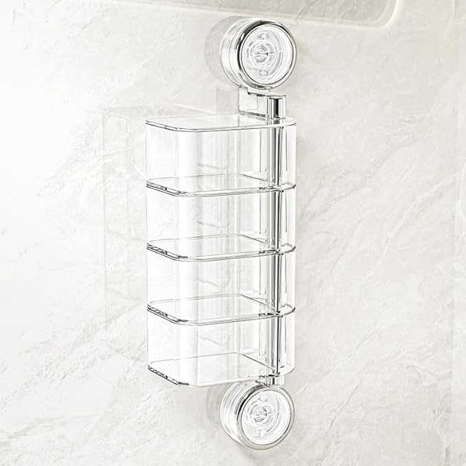 4-Layer Rotating Transparent Suction Cups Wall Mounted Organizer for Small Items,Bathroom Holder for Trinkets Hairpin Q-Tips mini beauty sponges (4-Tier-Clear, M)