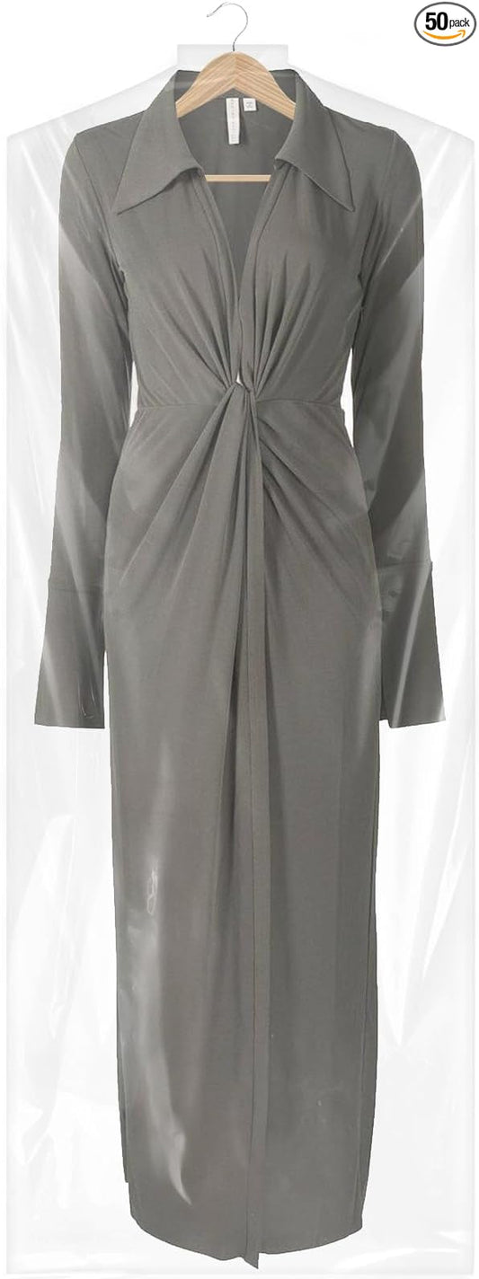 50 Pack 23.6"x70" Garment Bags for Hanging Clothes, Thick Clear Plastic Dry Cleaning Covers for Closet Storage & Travel