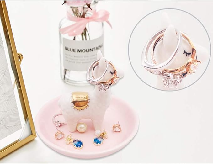 ROSA&ROSE Cat Ring Holder Trinket Tray Ceramic Jewelry Dish Porcelain Ring Organizer Gift for Women, Girlfriend or Valentine's Day (Multi)