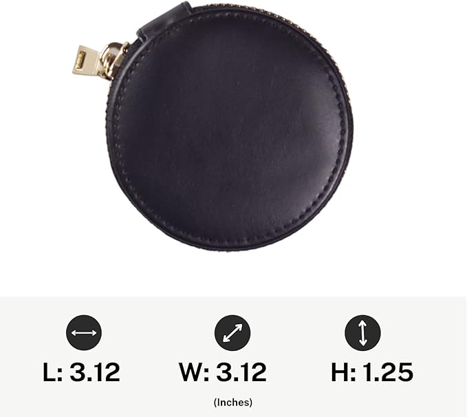 Everyday Genuine Cow Leather Zip Around Mini Travel Jewelry Box Organizer with Zipper Closure (Midnight Black)