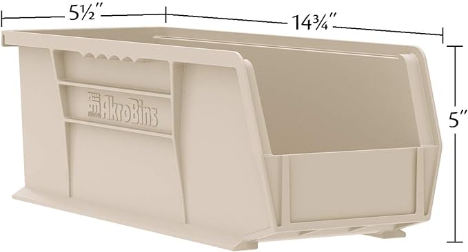 Akro-Mils 30234 AkroBins Plastic Storage Bins, Space-Saving Stackable Bins for Garage, Pantry, Craft Organization, 15" x 5" x 5", Yellow, 12-Pack