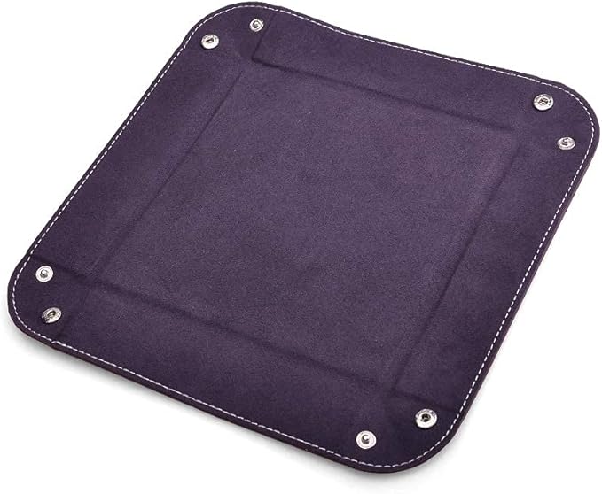 Oirlv Premium Leather Valet Tray for Men Jewelry Organizer, Desktop Storage,Key Wallets Cell Phones Catchall Tray Nightstand or Dresser Organizer Plate (Purple)