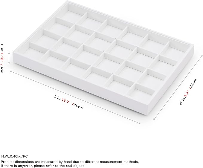 24 Girds White Leather Jewelry Tray Earring Organizer Tray Jewelry Drawer Organizer for Ring Earrings Holder Storage Display