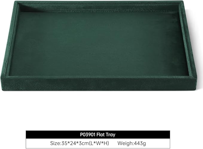 Velvet Stackable Jewelry Display Flat Tray For Ring Earring Necklace Bracelet, Bangle Pendant Storage Blank Plate, Shop Countertop Jewelry Dish Organizer (Green)