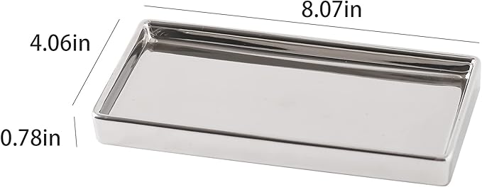 Jewelry Dish Tray Ceramic Trinket Tray Rectangte Vanity Makeup Mirror Tray Silvery