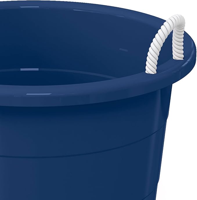 Life Story 8 Pack Open Storage Bucket, Round Plastic Container with Rope Handles, 17 Gallon, Blue