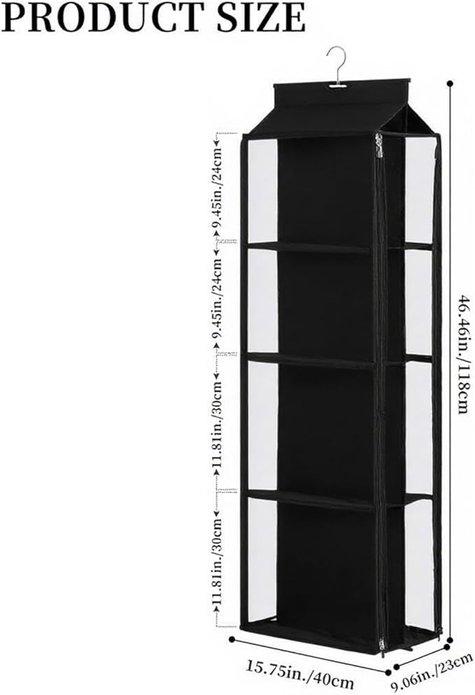 8 Grids in 1 Rotatable Hanging Purse Handbag Organizer with Double Zippers, Visible Purse Organizer for Closet, Fully Enclosed Handbag Storage Holder-Black