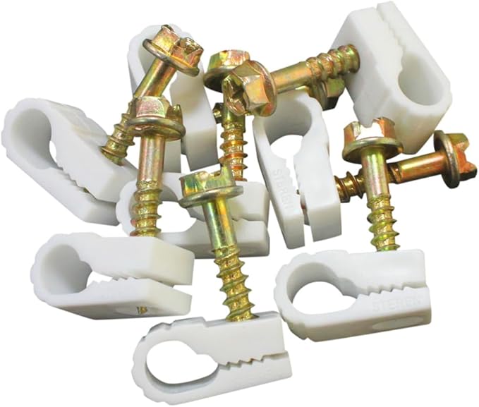 STEREN Coaxial Cable Clips - Cable Holder - Wire Clips - Siding Clips for Hanging - Cord Holder for Desk - Cable Clamps (White, 100 Count - Single Screw)