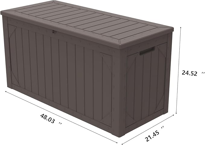 110 Gallon Resin Deck Box Waterproof Outdoor Storage Box for Patio Furniture Pool Accessories Indoor Storage for Cushion Garden Tools, Brown