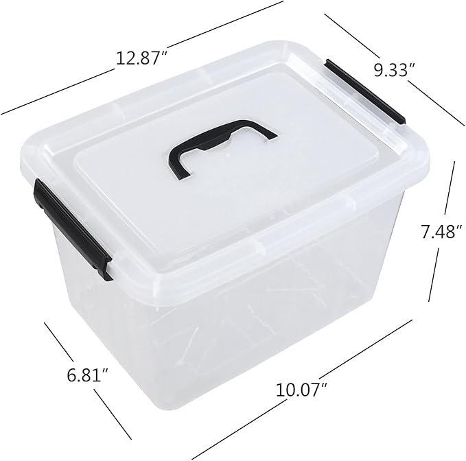 10 Liter Storage Boxes, Clear Plastic Storage Totes with Lids Set of 6