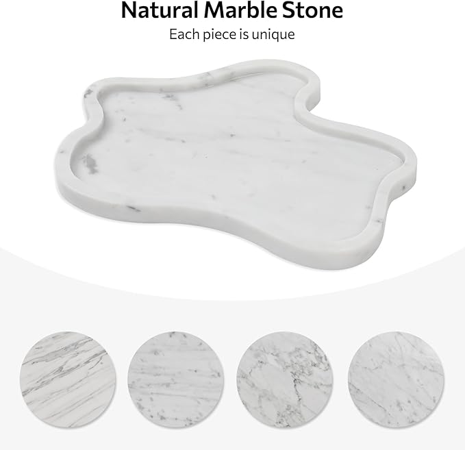 Carrara White Marble Tray, Marble Vanity Tray 10.8" x 8", Bathroom, Decor for Trinket Perfume Jewelry Candle, 11 Inch Cloud