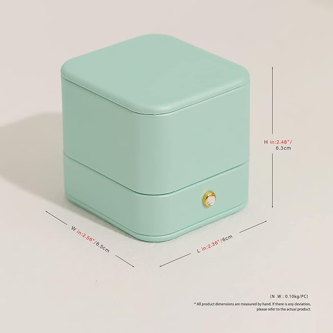 Oirlv Gorgeous Mint Green Ring Box Leather Engagement Ring Case Jewelry Gift Box for Wedding Proposal Velvet Interior