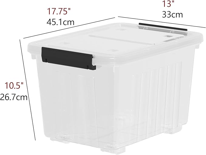 4-Pack 35 Quart Plastic Storage Bin with Secure Lid and Latching Buckles, Stackable Wheeled Container Box