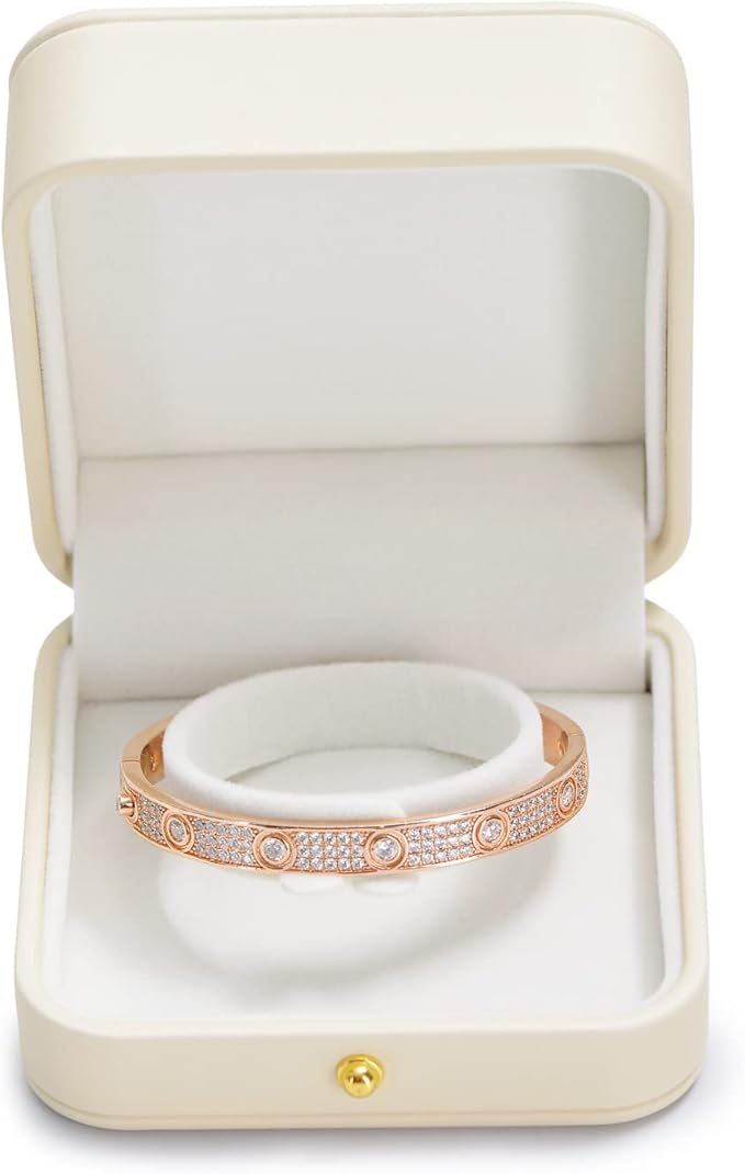 Oirlv Gorgeous Bracelet Gift Box Leather Bangle Box for Jewelry Gift White Velvet Interior Bangle Bracelet Storage(White)