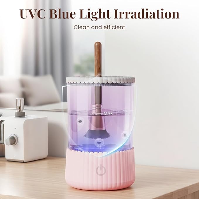 Electric Makeup Brush Cleaner Machine, 2026 New Automatic Spinning Make Up Brush Washer Portable Makeup Brushes Cleanser for All Size Beauty Makeup Brushes (Pink)