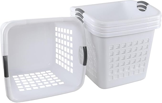 4 Pack 2 Bushel Ultra Laundry Basket, 72 L Square Large Plastic Laundry Basket with Handles, White