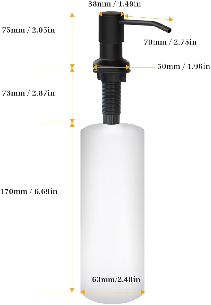 Soap Dispenser for Kitchen Sink, Built in Sink Soap Dispenser Lotion Dispenser with 17 OZ Bottle, Refill from The Top Bar Sink Soap Dispenser, Black (1 Pack)