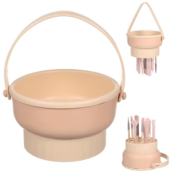 Multifunctional Silicone Makeup Brush Cleaning Bowl with Drying Holder - 3 in 1 Portable Cosmetic Brush Washing Tool and Sponge Cleaner for Efficient Maintenance
