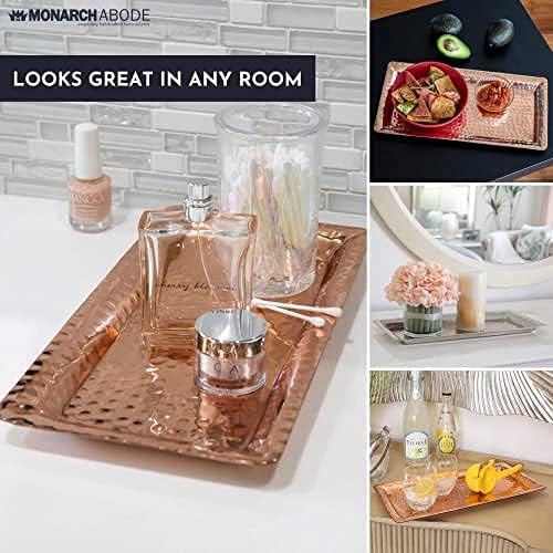 Monarch Abode Decorative Tray – 16-Inch Hand Hammered Nickel Finish Metal Bathroom Tray Countertop, Vanity Trays Organizer, Perfume Plate for Dresser, Kitchen Countertop Large Fruit Platter